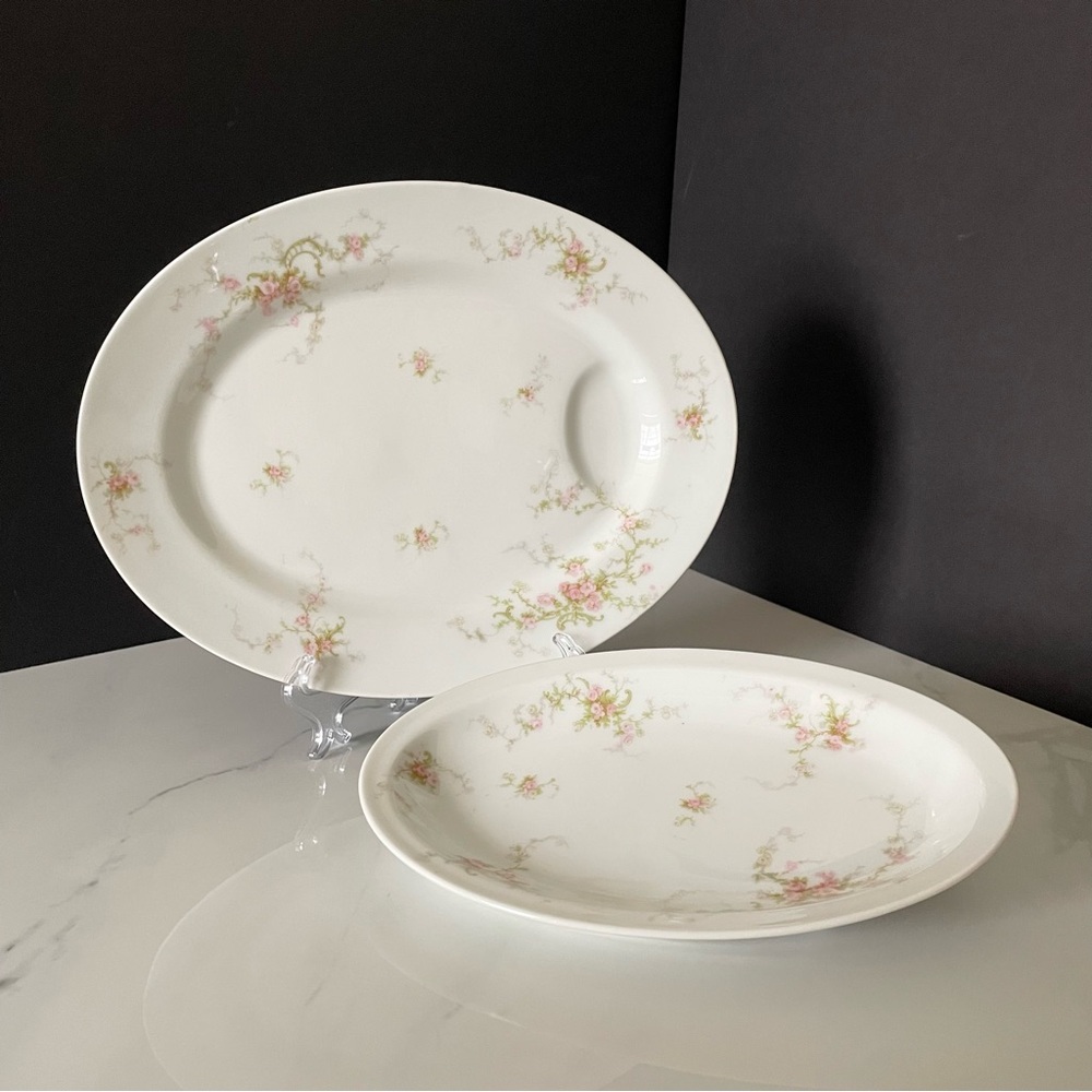 SET of 2: Meat and Vegetable Platter - Pink Roses Pattern - Haviland Limoges